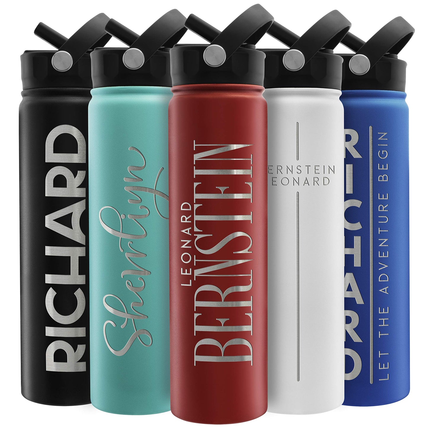 Amazing Items Personalized Water Bottle w/Straw & Lid, 32 oz - Navy Blue | Custom Stainless Steel Sports Water Bottle w/Name and Text - Double Wall, Vacuum Insulated - Rotating Handle