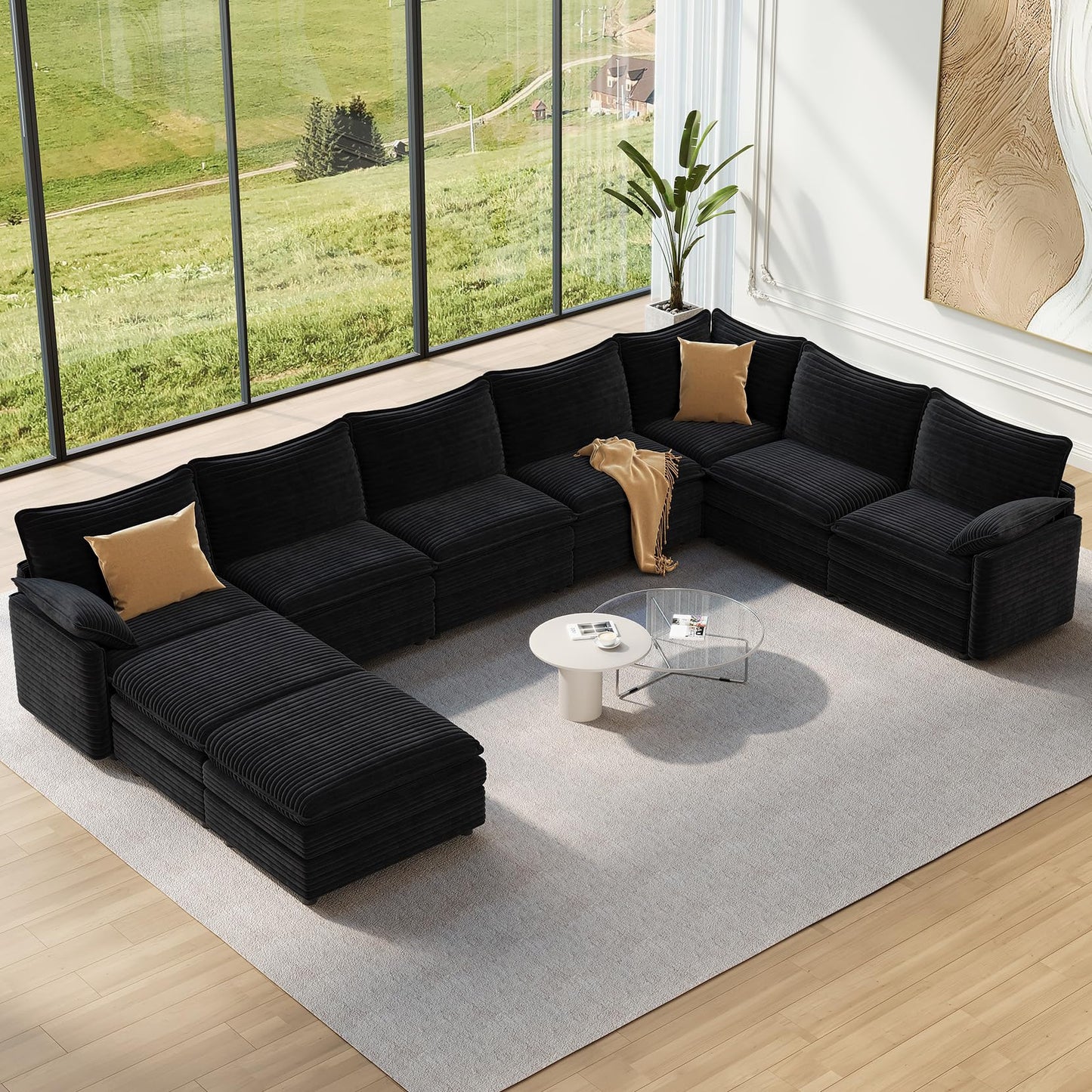Vesgantti 108" Modular Sectional Sofa, Comfy Cloud Couch with Movable Ottoman Deep Seat Chenille L Shaped Modular Sofa, Sectional Couches for Living Room, Bedroom and Apartment, Beige