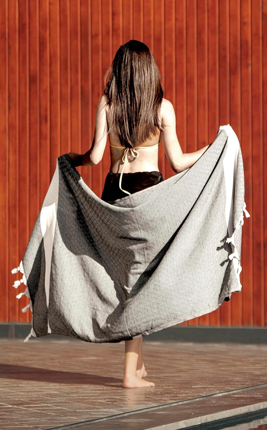 Bazaar Anatolia Turkish Beach Towel – 100% Cotton, Quick Dry, Lightweight and Sand Free – Perfect for Bathroom, Travel, Yoga, Camping, Oversized 71x39 inches - Diamond Black