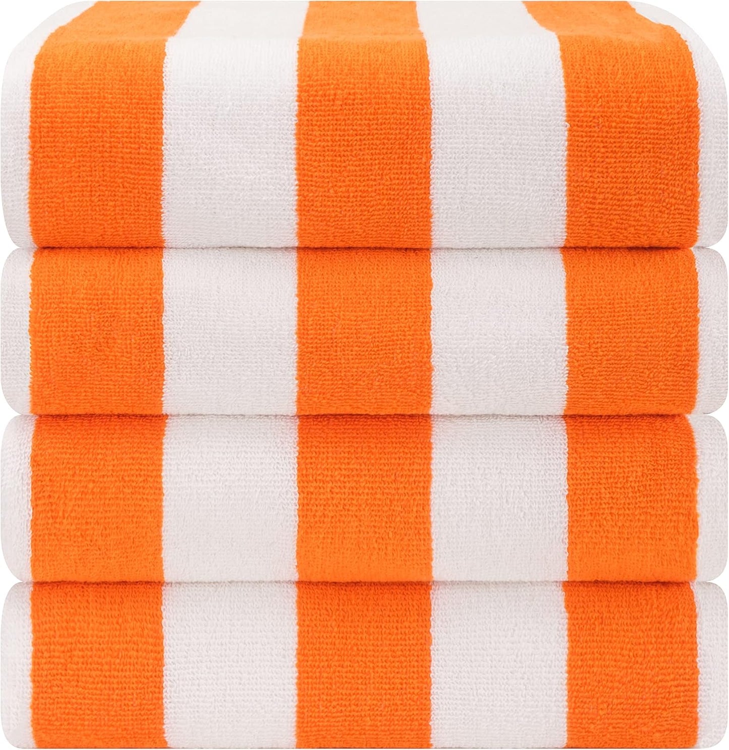 American Soft Linen Cabana Striped Beach Towels, 30x60 inch 4 Piece Oversize Pool Towels, Quick Drying Sand Free Swim Towels, Orange