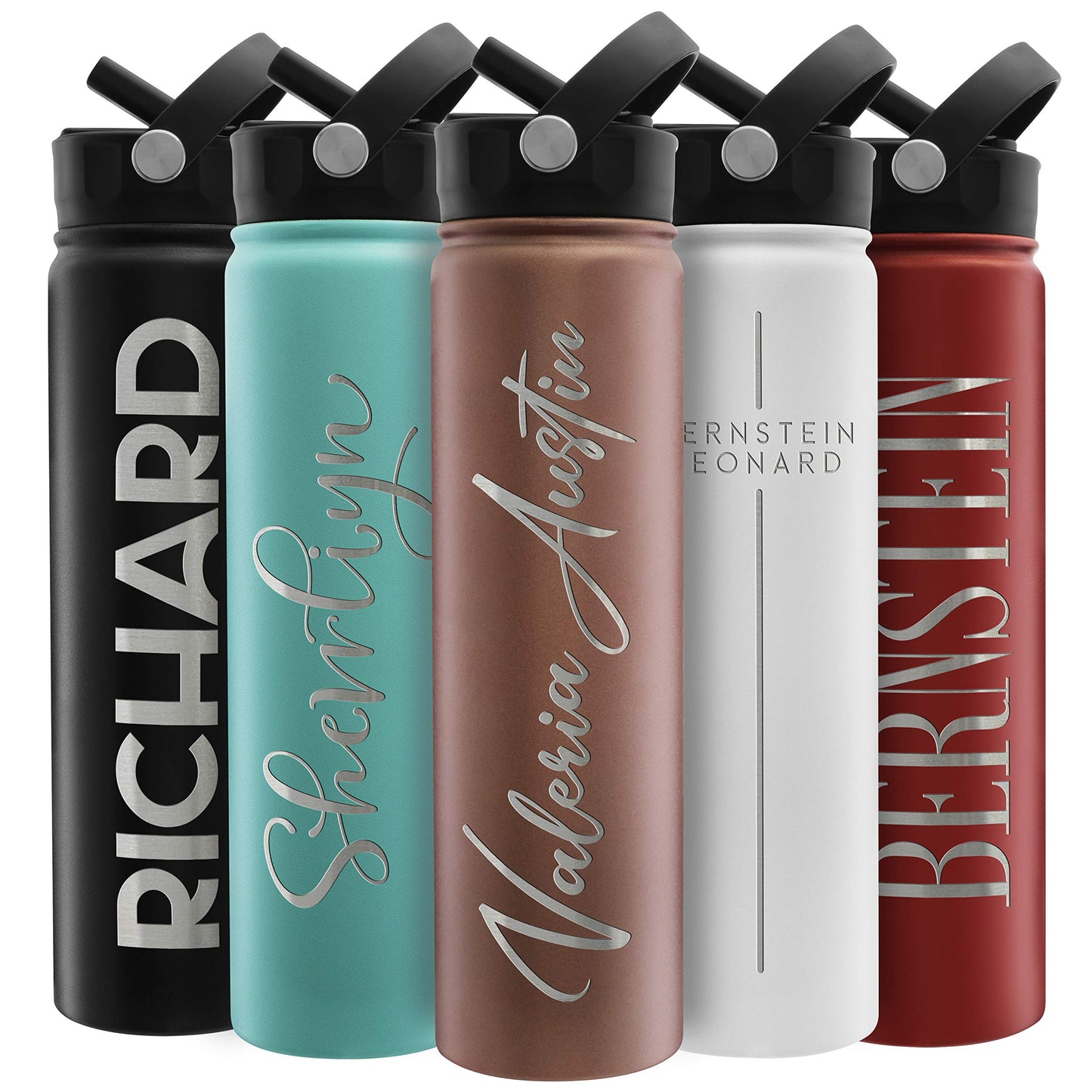 Amazing Items Personalized Water Bottle w/Straw & Lid, 32 oz - Navy Blue | Custom Stainless Steel Sports Water Bottle w/Name and Text - Double Wall, Vacuum Insulated - Rotating Handle