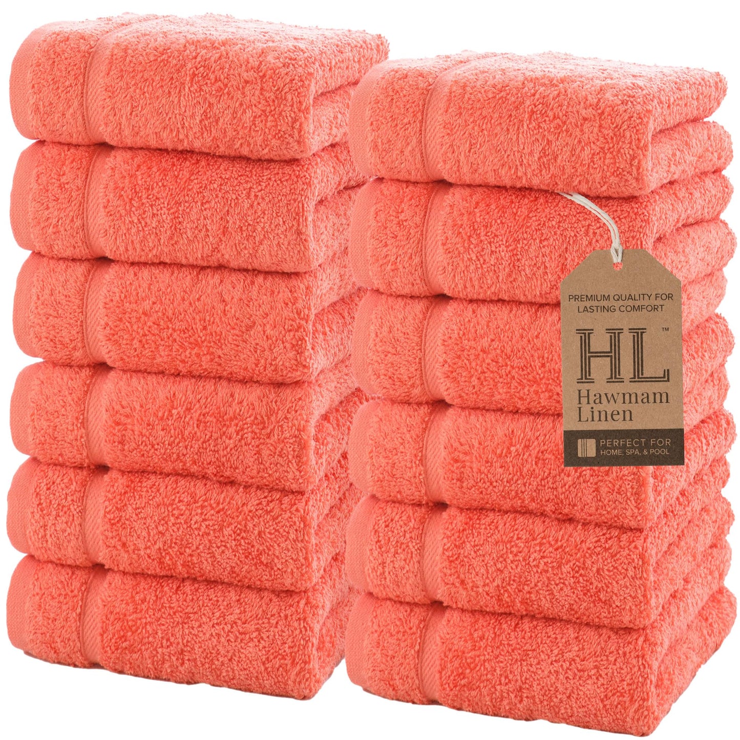 Hawmam Linen Coral Orange Bath Towels 4 Pack Soft and Absorbent, Premium Quality Perfect for Daily Use 100% Cotton Towel 600 GSM