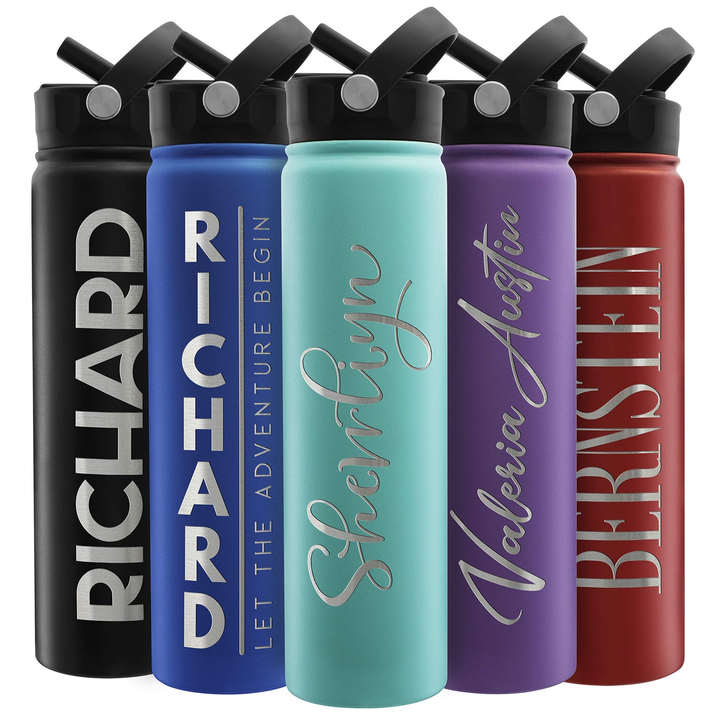 Amazing Items Personalized Water Bottle w/Straw & Lid, 32 oz - Navy Blue | Custom Stainless Steel Sports Water Bottle w/Name and Text - Double Wall, Vacuum Insulated - Rotating Handle