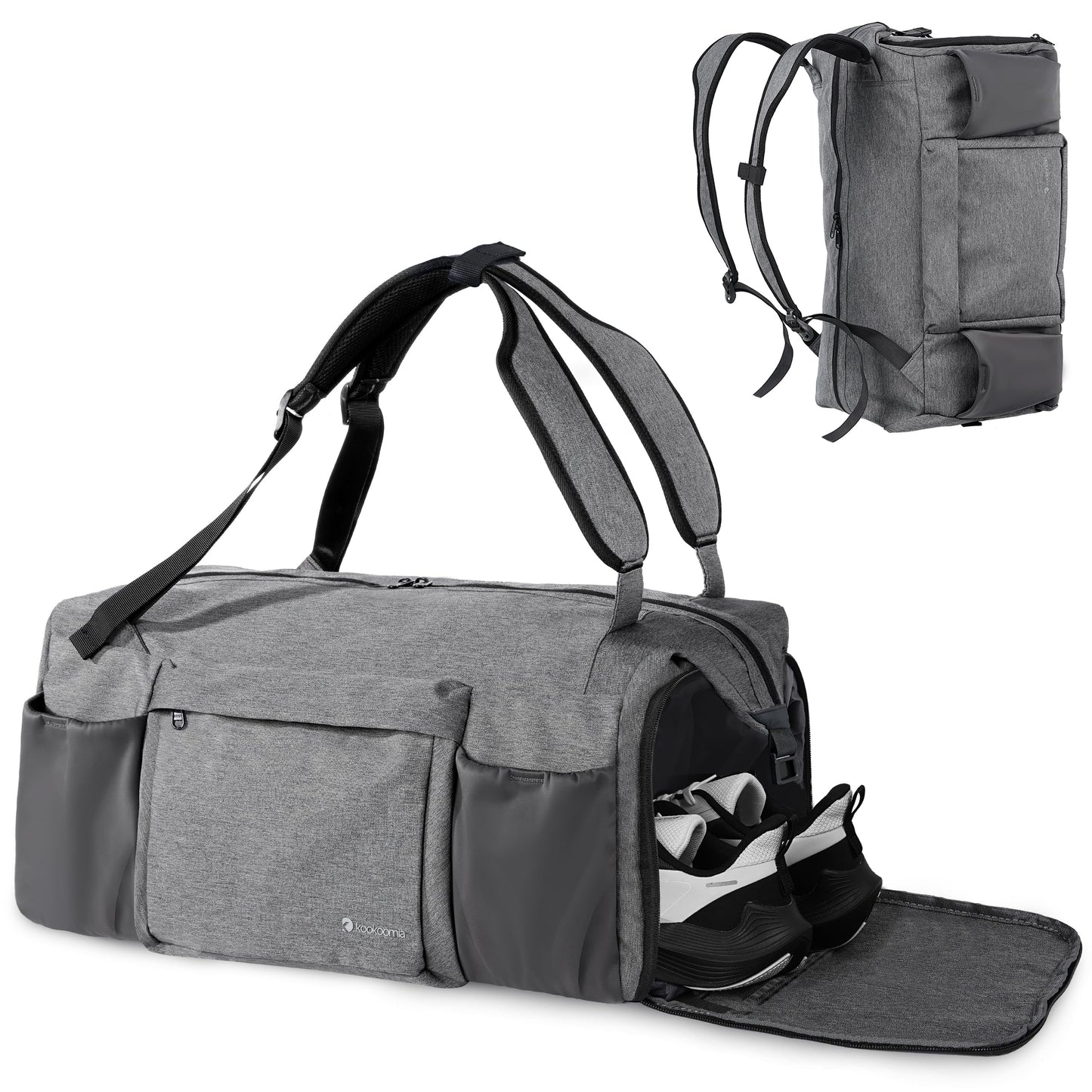 Gym Bag for Men with Shoes Compartment and Wet Pocket Convertible Duffle Bag and Gym Backpack Waterproof Sports Bags for Men with 2 Bottle Holders Multipurpose Weekender Overnight Bag -Black