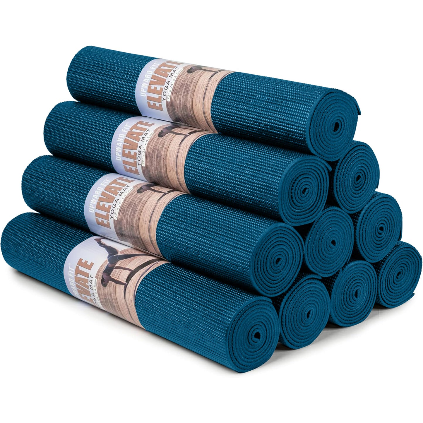 Elevate Yoga Mats, 10 Pack, 72" Long x 24" Wide, 4 mm Thick, Non-Slip and Easy to Clean Gym Mats for Schools and Studios