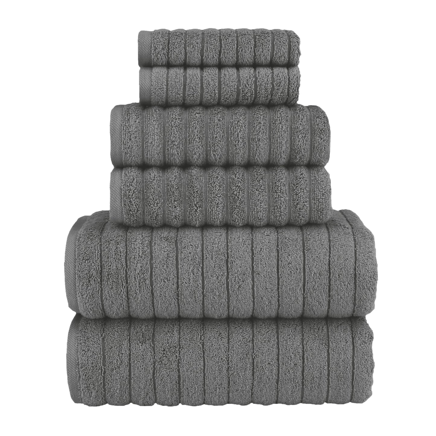 Elegant Comfort 100% Turkish Cotton Corduroy Ribbed Luxury Bath Towels 6-Piece Set, Premium Feel - Quick Dry, Highly Absorbent, Contains 2 Bath Towels, 2 Hand Towels, and 2 Washcloths, Coral