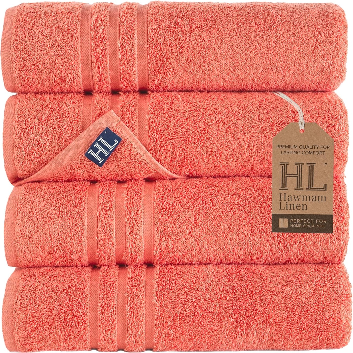 Hawmam Linen Coral Orange Bath Towels 4 Pack Soft and Absorbent, Premium Quality Perfect for Daily Use 100% Cotton Towel 600 GSM
