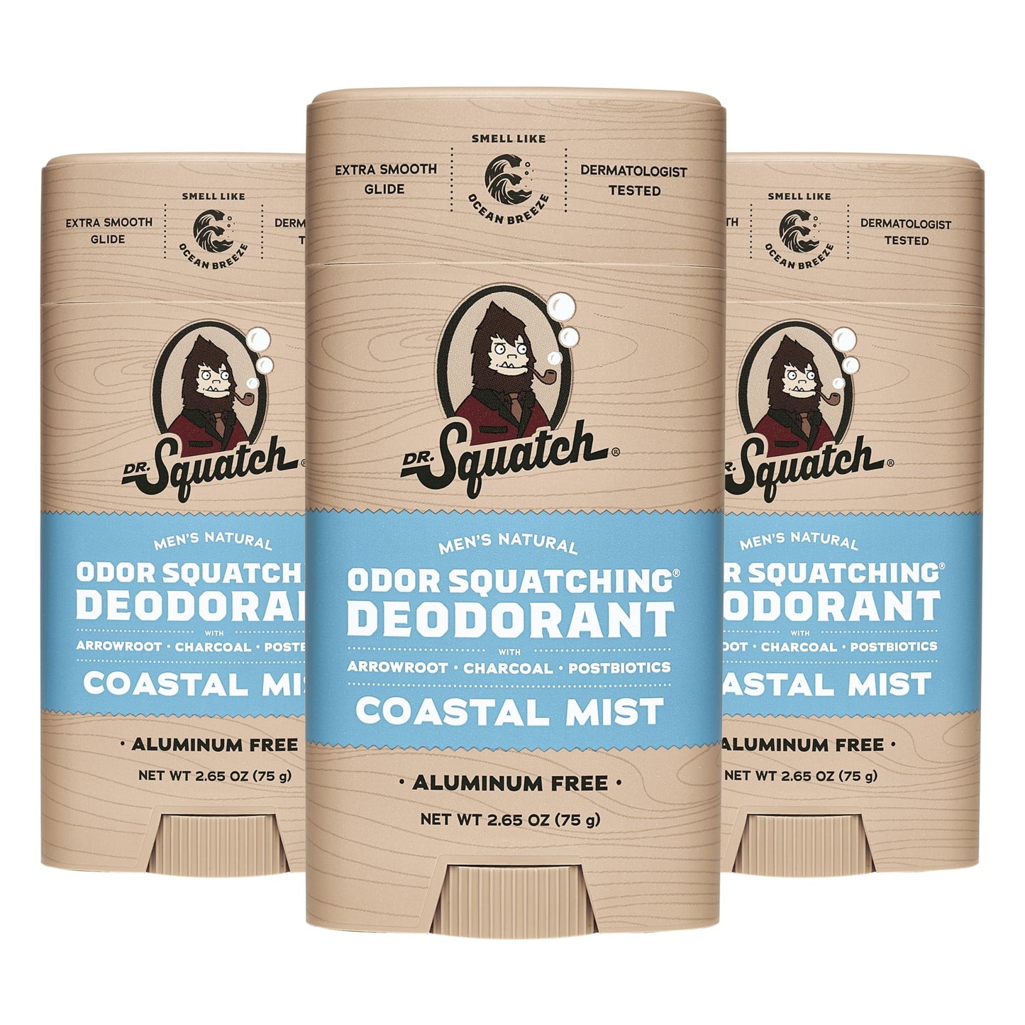Dr. Squatch Natural Deodorant for Men 3 Pack – Odor-Squatching Men's Deodorant Aluminum Free (2.65 oz, 3 Pack)