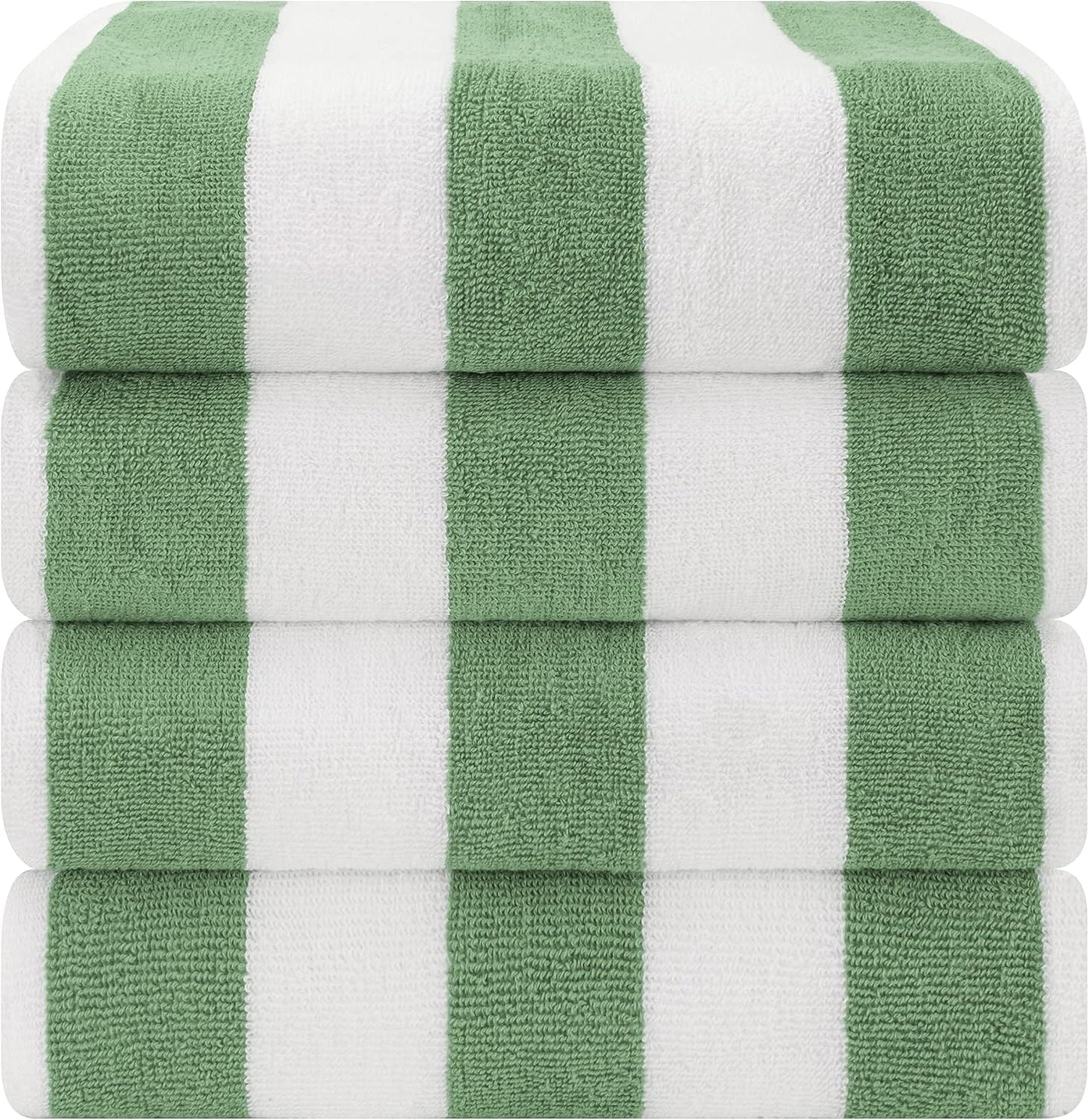 American Soft Linen Cabana Striped Beach Towels, 30x60 inch 4 Piece Oversize Pool Towels, Quick Drying Sand Free Swim Towels, Sage Green