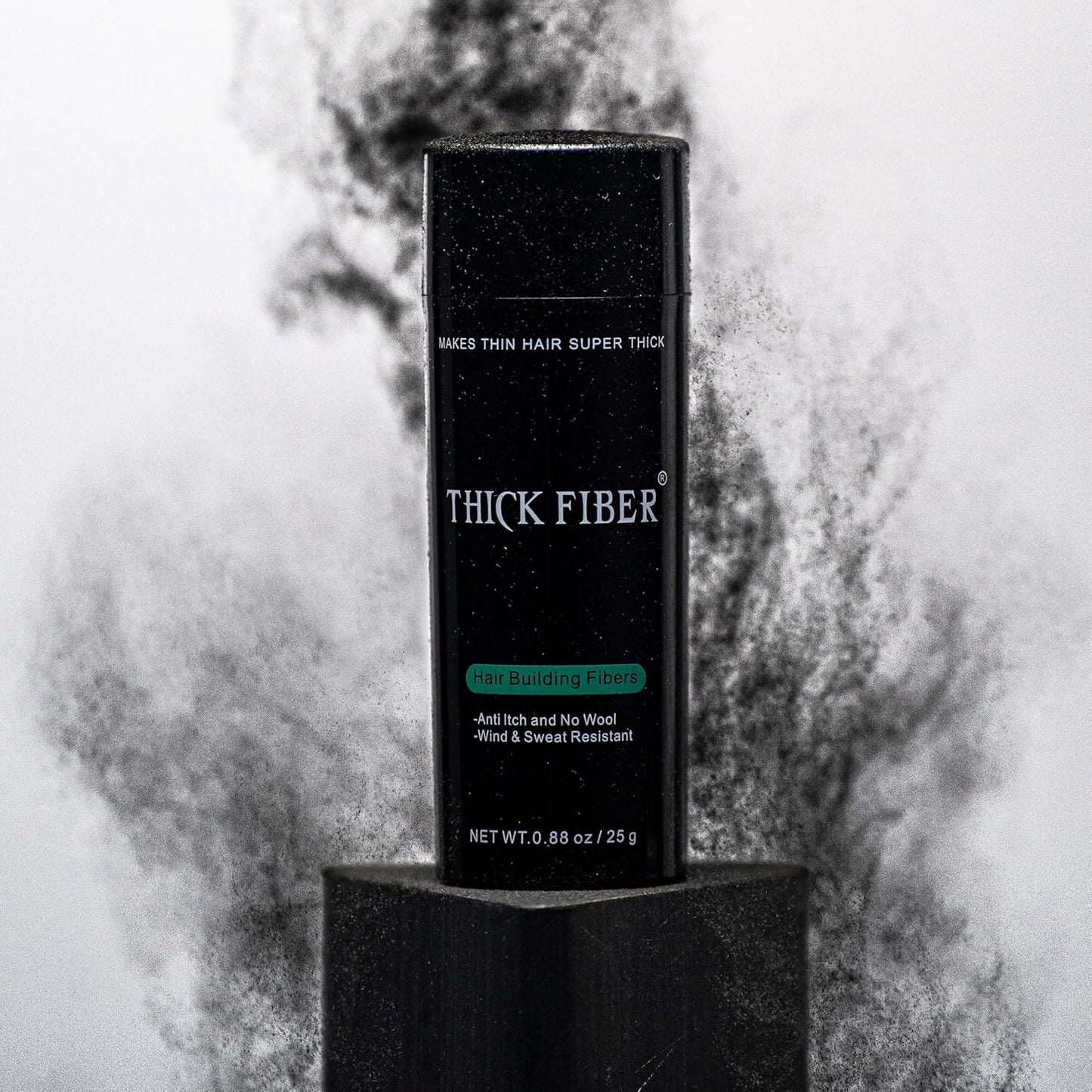 THICK FIBER Hair Fibers for Thinning Hair & Bald spots (BLACK) - 25g Bottle - Conceals Hair Loss in Seconds - Hair Powder for Women & Men