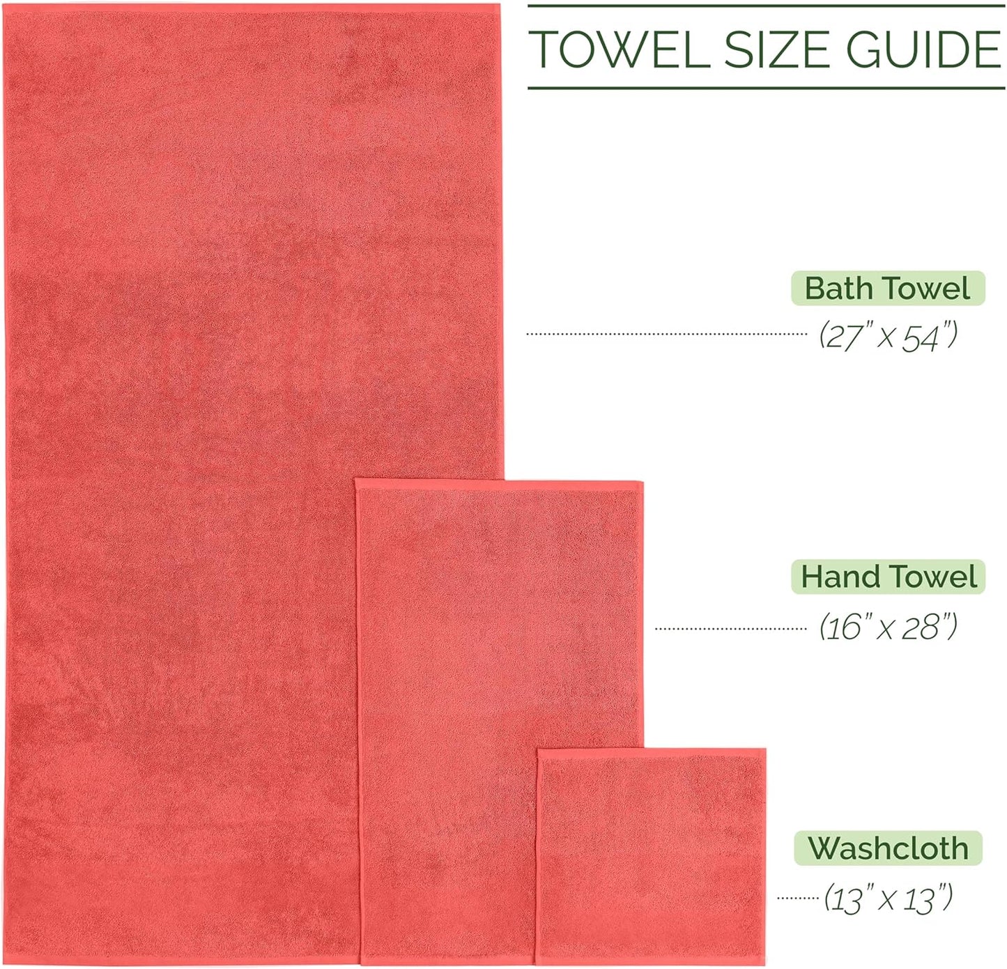 Elegant Comfort Luxury 6-Piece Towel Set, Premium Soft 100% Turkish Cotton, Three Line Popcorn Design 2 Bath Towels, 2 Hand Towels and 2 Washcloths Towel Set - Quick-Drying and Absorbent, Coral
