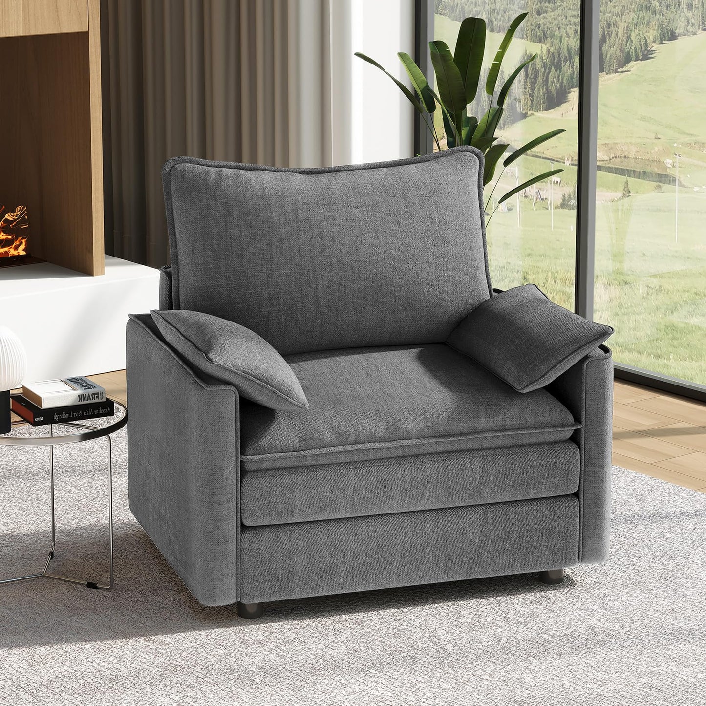 Vesgantti 108" Modular Sectional Sofa, Comfy Cloud Couch with Movable Ottoman Deep Seat Chenille L Shaped Modular Sofa, Sectional Couches for Living Room, Bedroom and Apartment, Beige