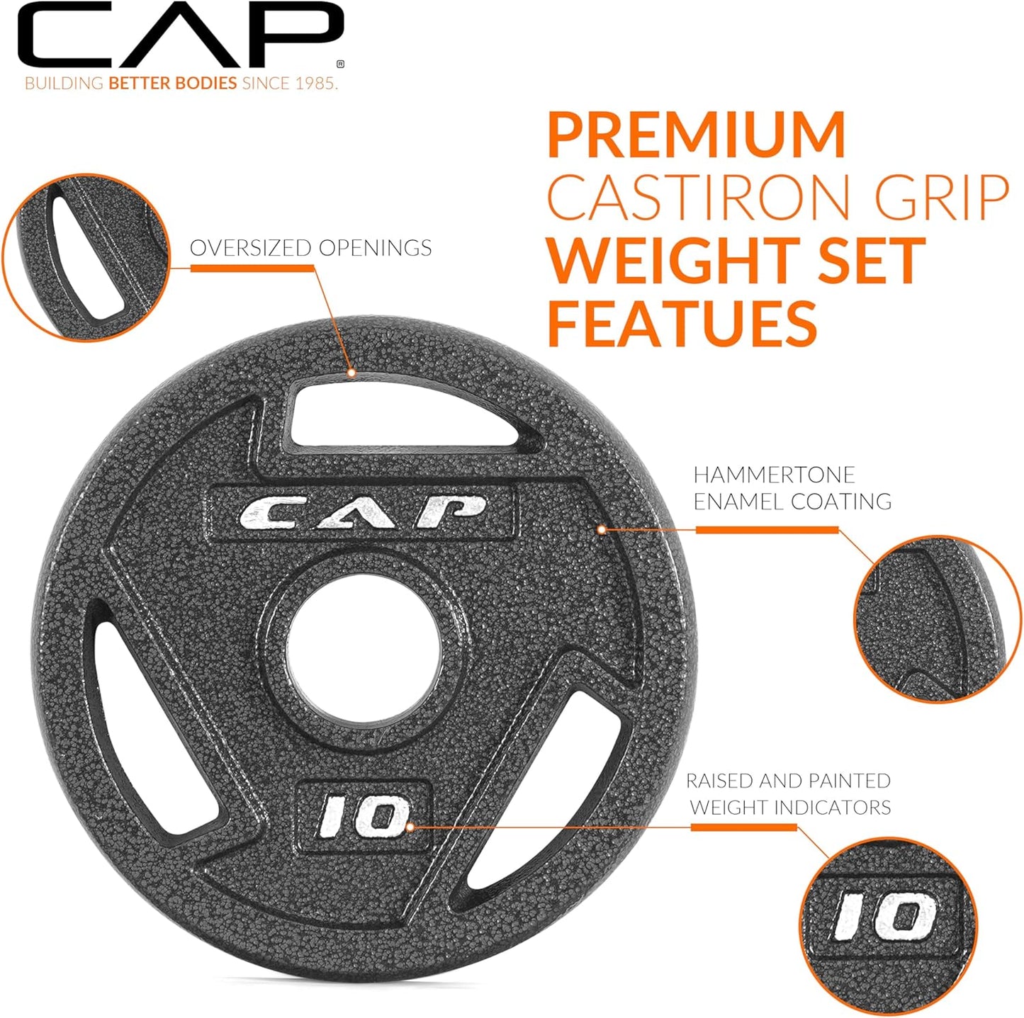 CAP Barbell 2-Inch Olympic Cast Iron Plate Weight Set | 75-285 lbs | Multiple Options