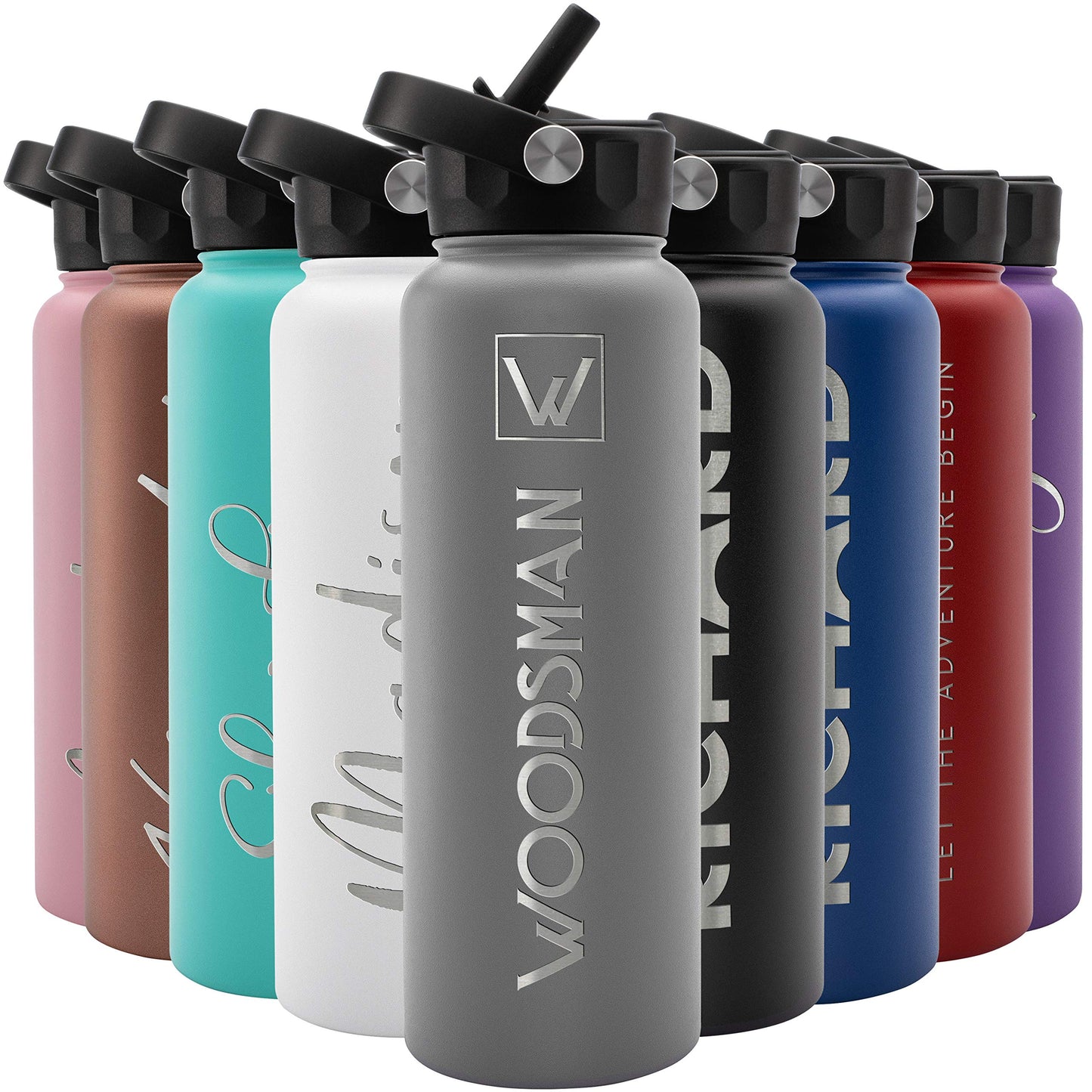 Amazing Items Personalized Water Bottle w/Straw & Lid, 32 oz - Navy Blue | Custom Stainless Steel Sports Water Bottle w/Name and Text - Double Wall, Vacuum Insulated - Rotating Handle