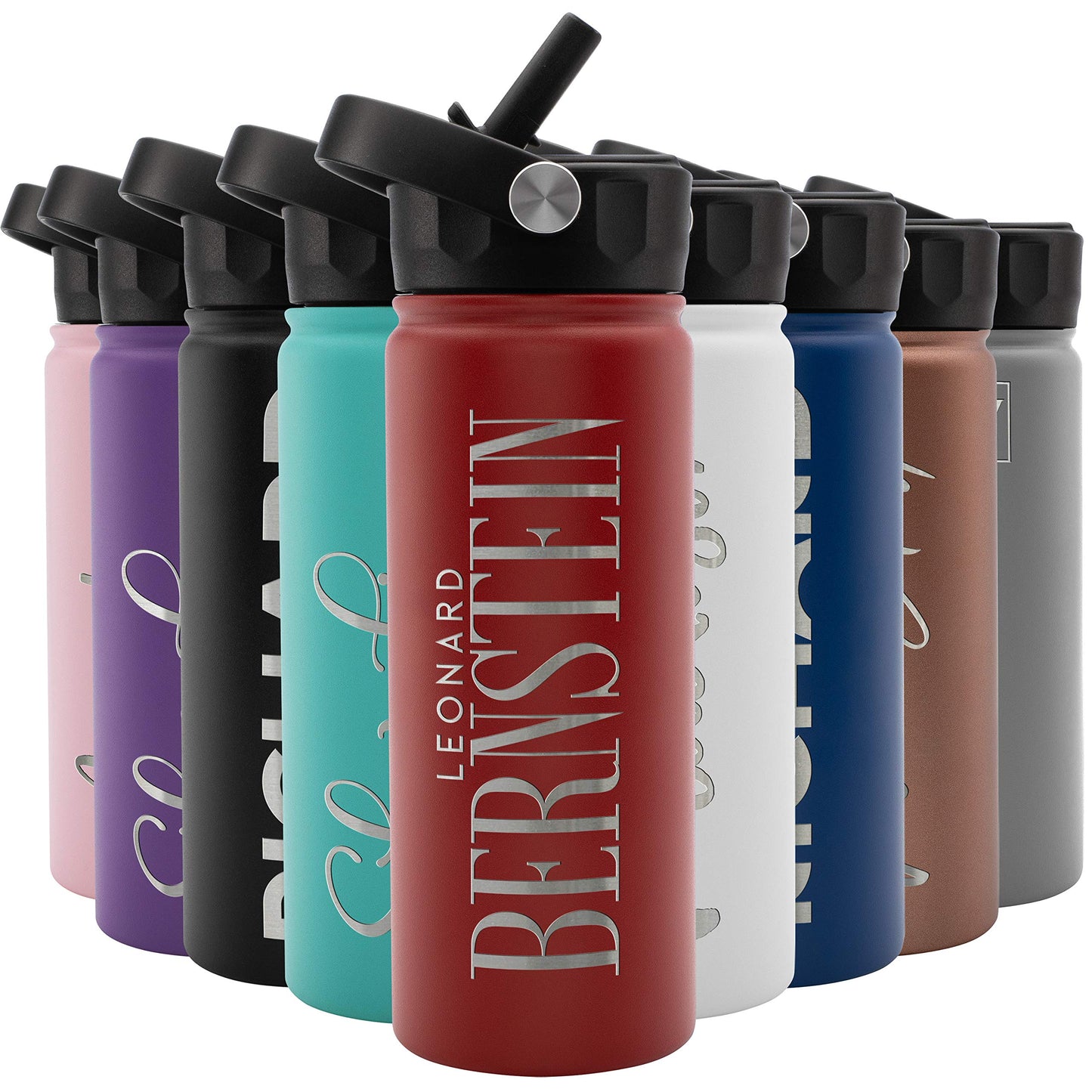 Amazing Items Personalized Water Bottle w/Straw & Lid, 32 oz - Navy Blue | Custom Stainless Steel Sports Water Bottle w/Name and Text - Double Wall, Vacuum Insulated - Rotating Handle