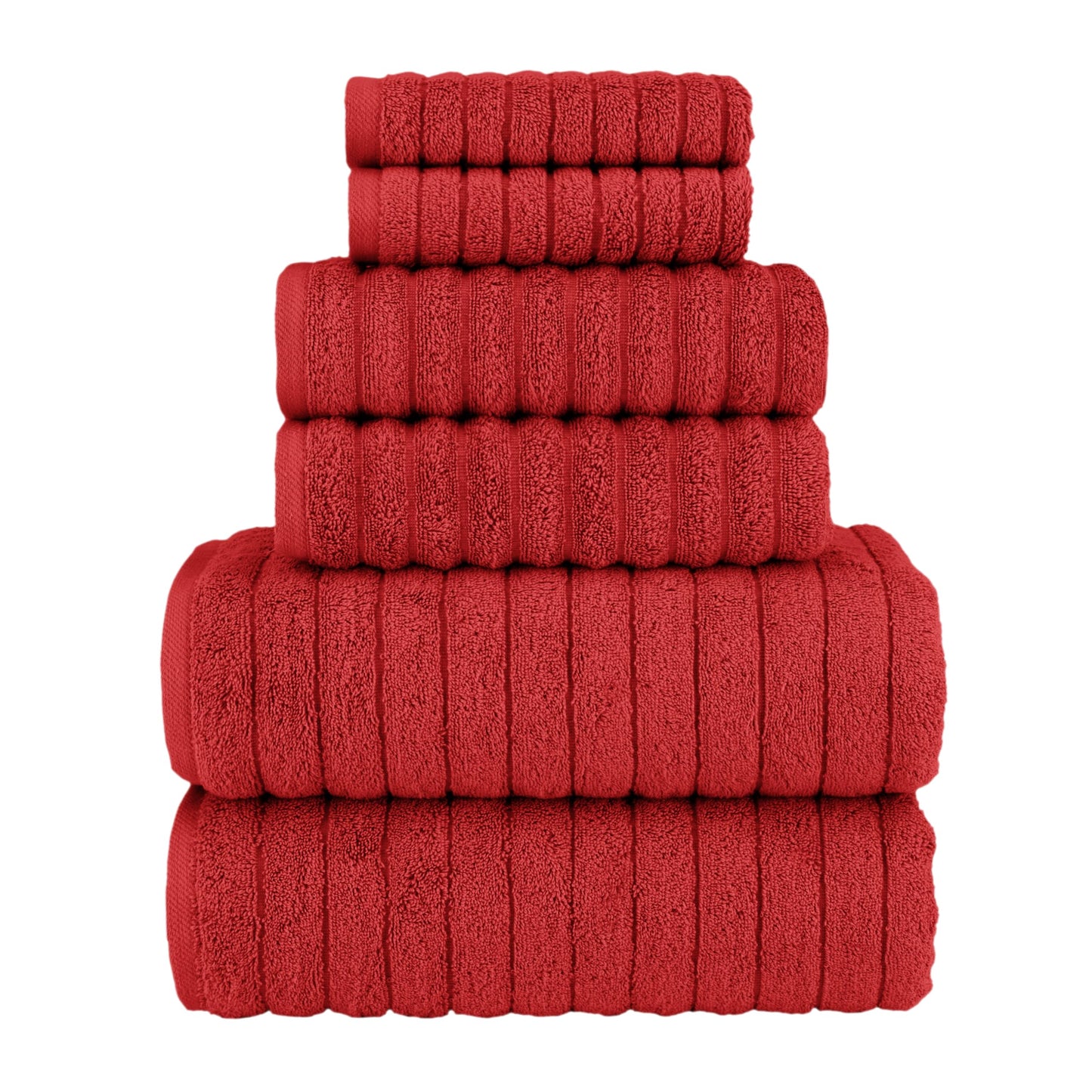 Elegant Comfort 100% Turkish Cotton Corduroy Ribbed Luxury Bath Towels 6-Piece Set, Premium Feel - Quick Dry, Highly Absorbent, Contains 2 Bath Towels, 2 Hand Towels, and 2 Washcloths, Coral