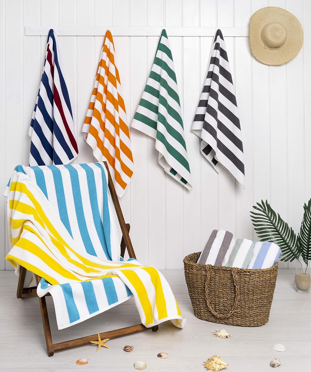 American Soft Linen Cabana Striped Beach Towels, 30x60 inch 4 Piece Oversize Pool Towels, Quick Drying Sand Free Swim Towels, Sage Green