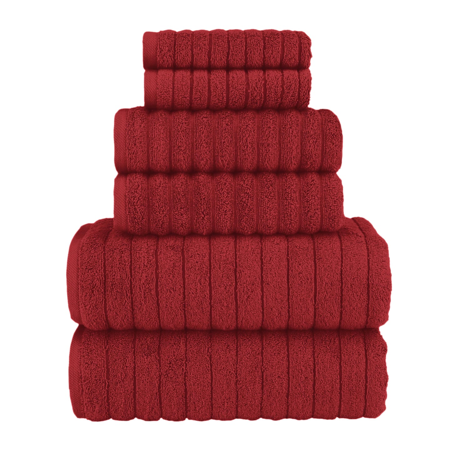 Elegant Comfort 100% Turkish Cotton Corduroy Ribbed Luxury Bath Towels 6-Piece Set, Premium Feel - Quick Dry, Highly Absorbent, Contains 2 Bath Towels, 2 Hand Towels, and 2 Washcloths, Coral