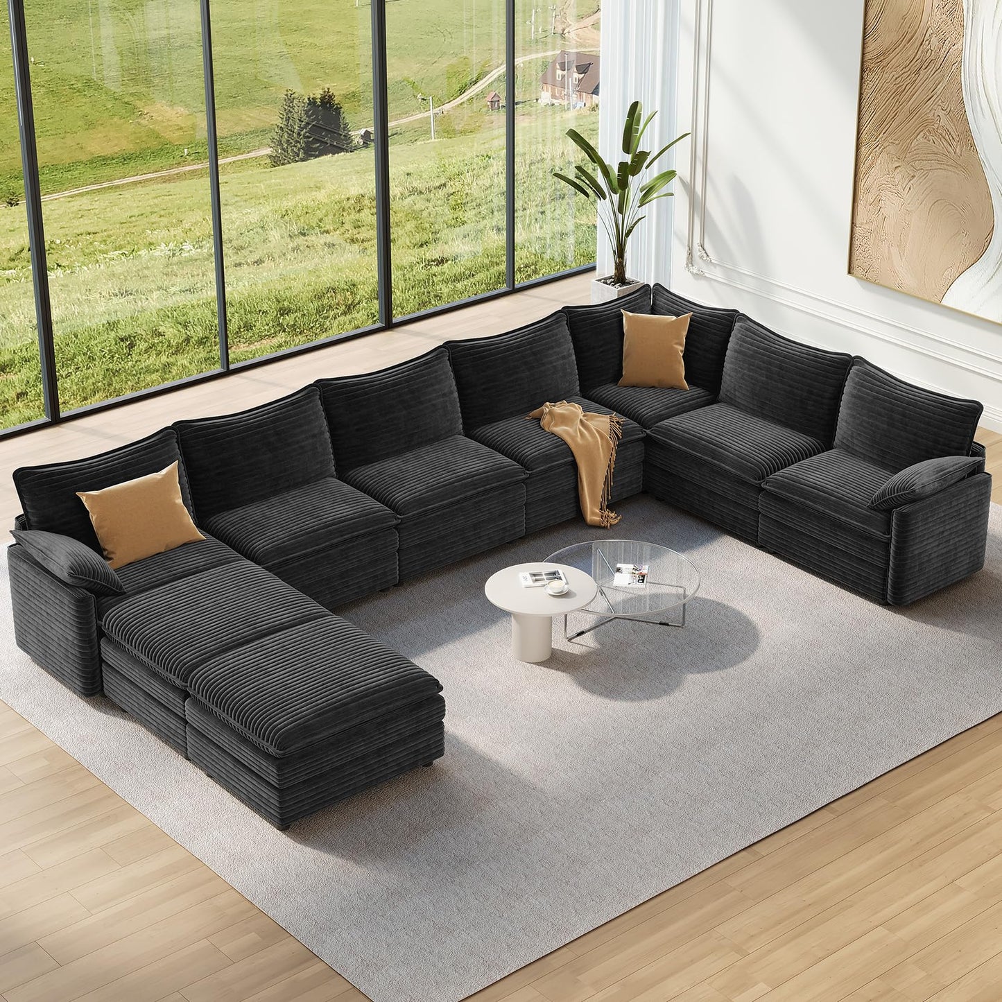 Vesgantti 108" Modular Sectional Sofa, Comfy Cloud Couch with Movable Ottoman Deep Seat Chenille L Shaped Modular Sofa, Sectional Couches for Living Room, Bedroom and Apartment, Beige