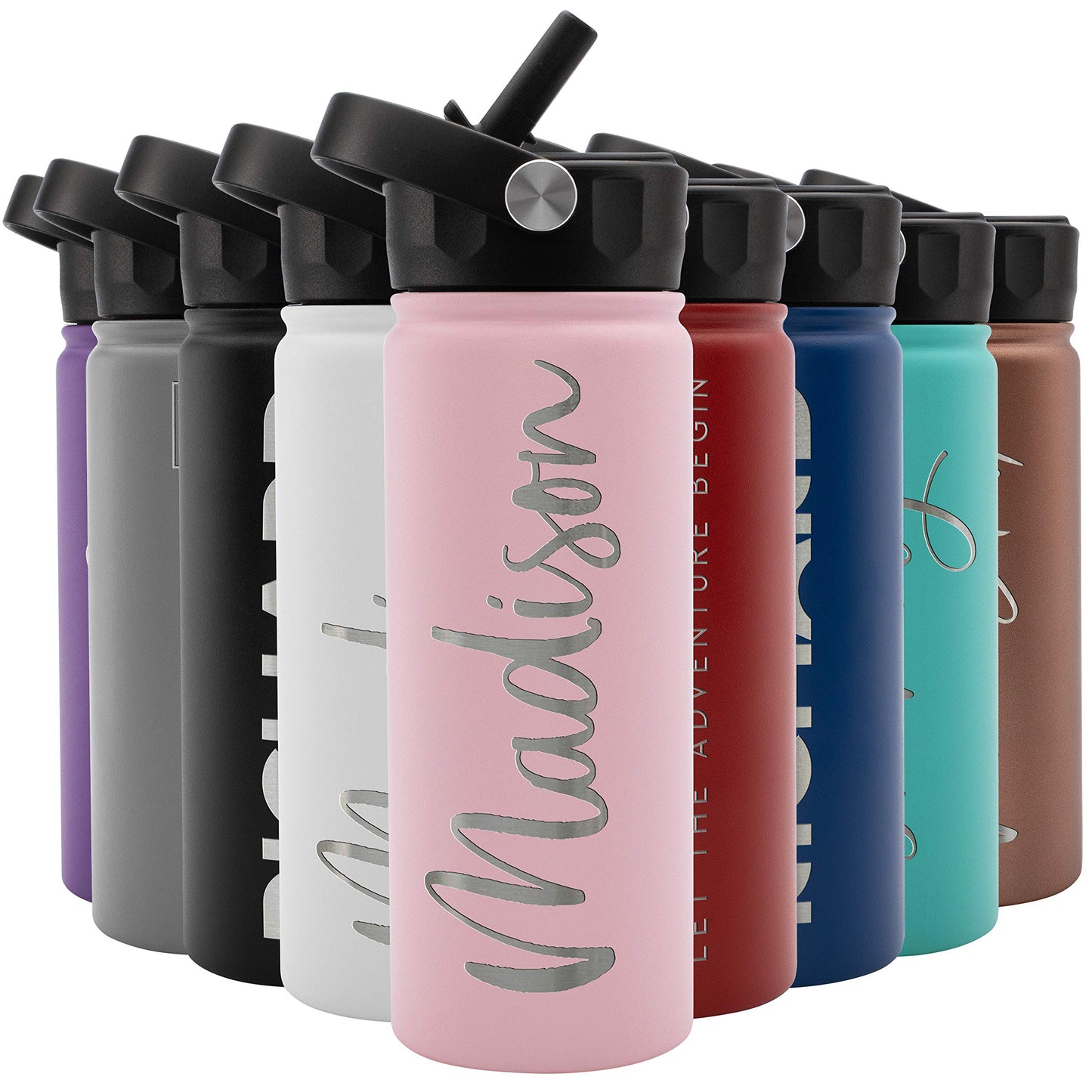 Amazing Items Personalized Water Bottle w/Straw & Lid, 32 oz - Navy Blue | Custom Stainless Steel Sports Water Bottle w/Name and Text - Double Wall, Vacuum Insulated - Rotating Handle