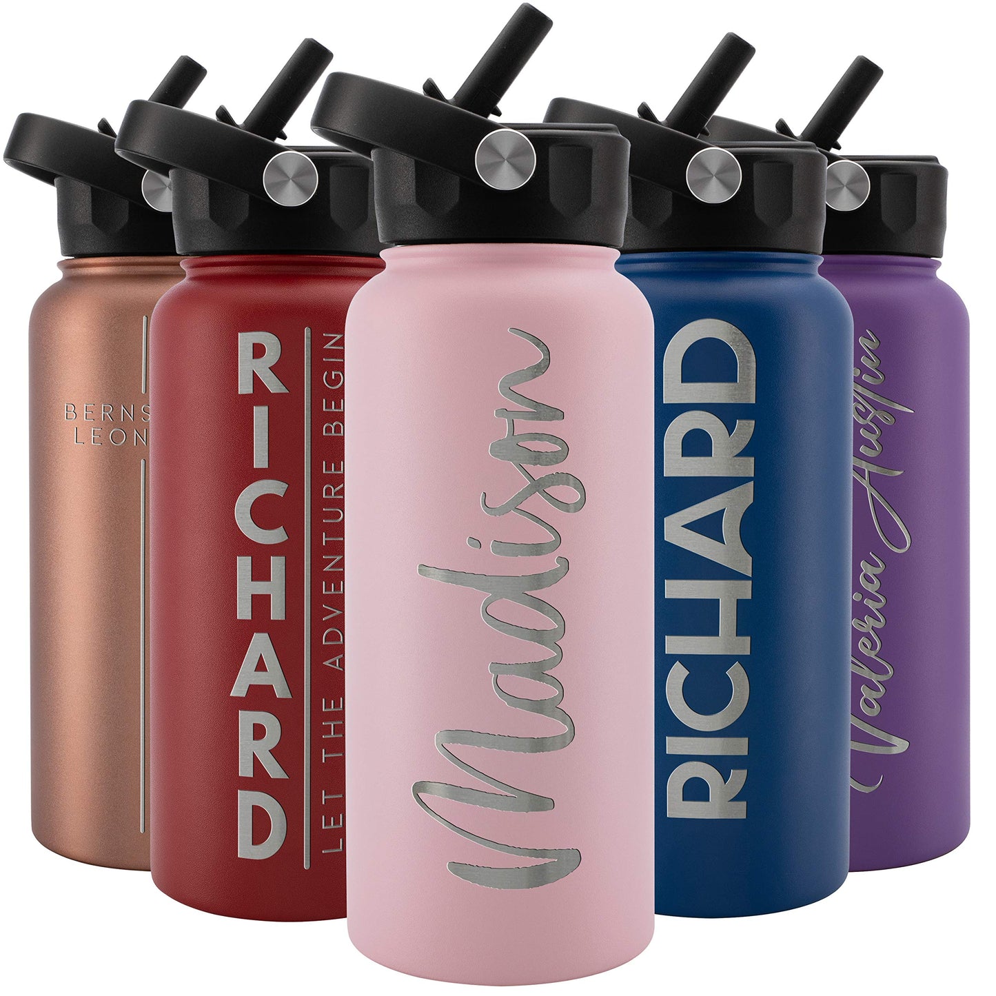 Amazing Items Personalized Water Bottle w/Straw & Lid, 32 oz - Navy Blue | Custom Stainless Steel Sports Water Bottle w/Name and Text - Double Wall, Vacuum Insulated - Rotating Handle