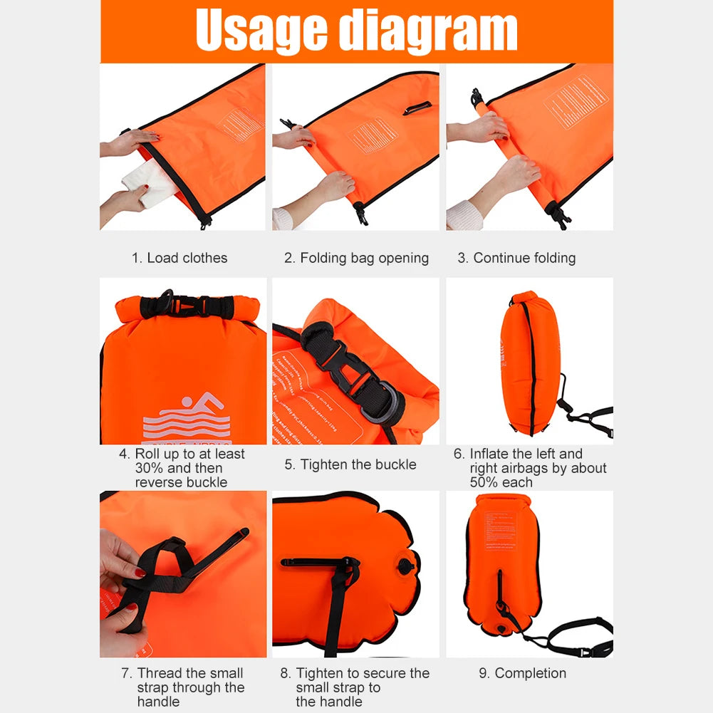 PVC Swimming Bucket Dry Bag Tow Float Dry Bag Double Air Bag Waterproof Double AirBags For Swimming Pool Open Water Sport Tools