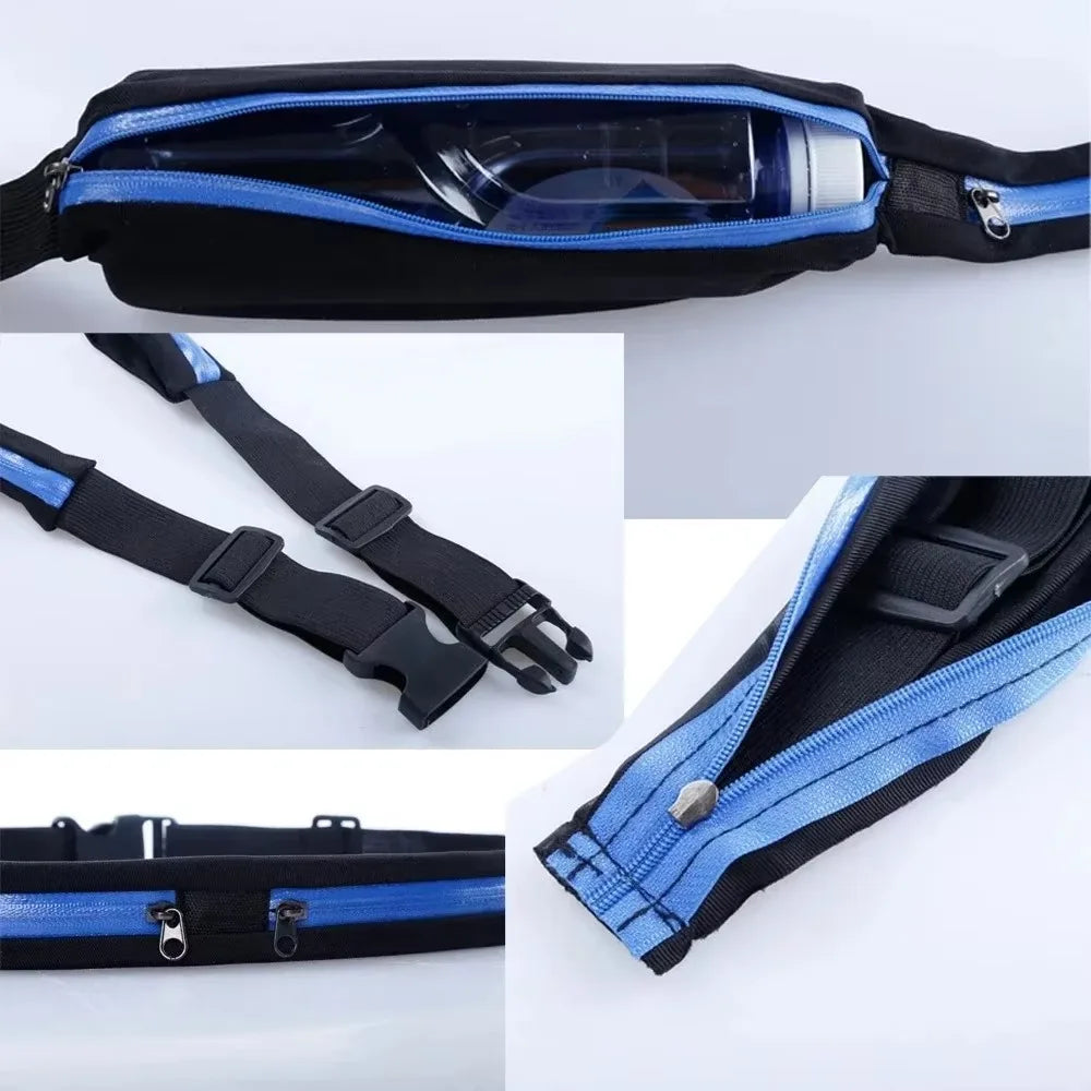 Adjustable Running Waist Pack Double Pocket Waterproof Phone Belt Nylon Small Bag Traveling Cycling Hiking Sport Gym Fanny Pouch