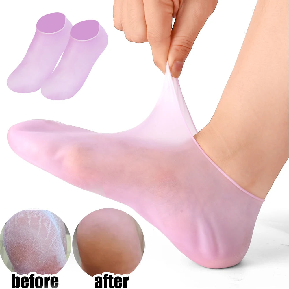 3colors Silicone Moisturizing Socks Exfoliating Gel Heel Socks Callus Cracked Dead Skin Remove Protector Pain Relief Foot Care