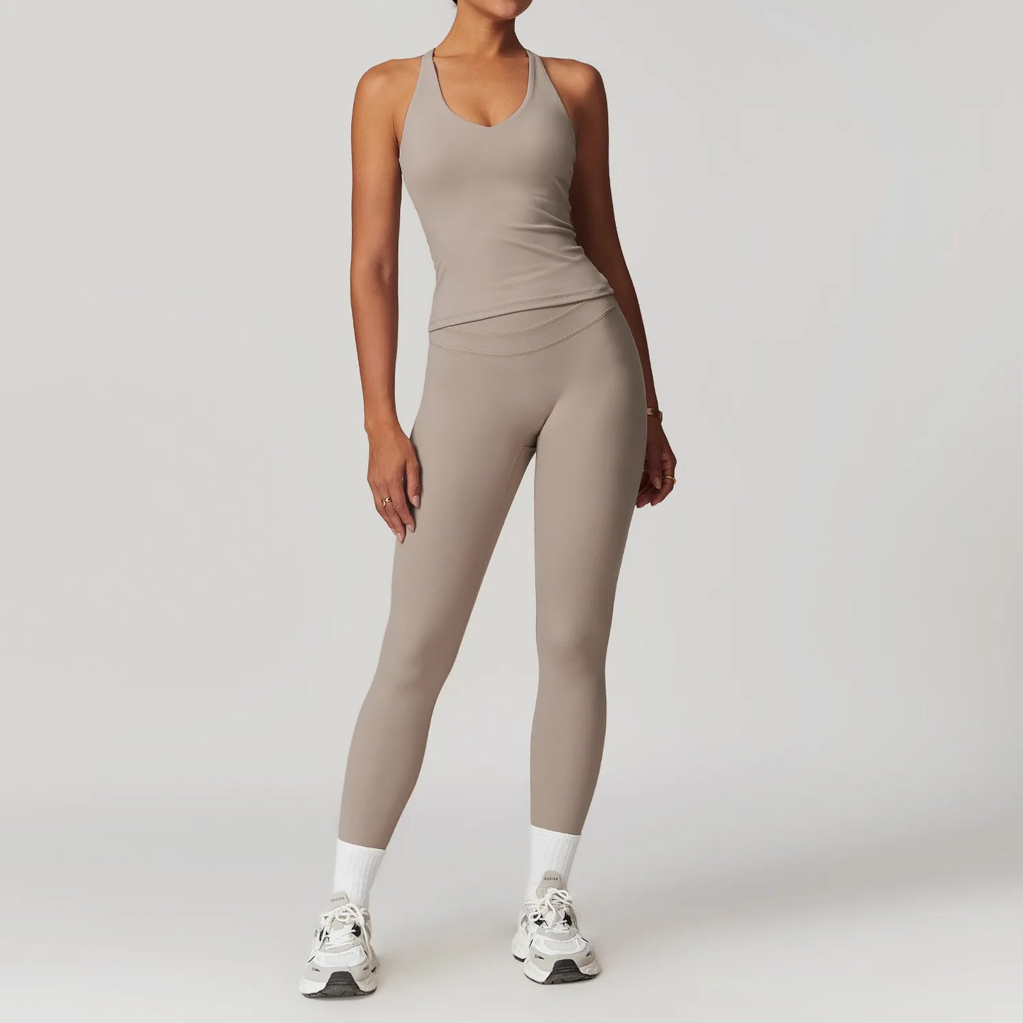 mikeyoga 2PCS Yoga Set Women Sportswear Workout Clothes Athletic Wear Gym Legging Fitness Bra Crop Top Short Sleeves Sports Suit