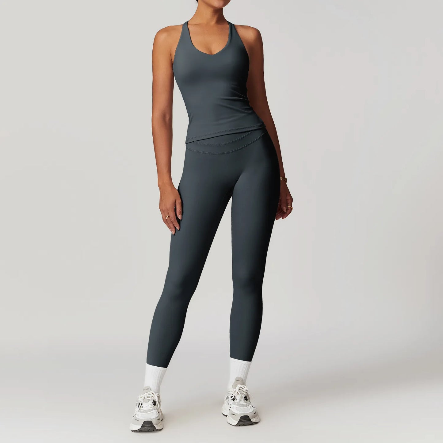 mikeyoga 2PCS Yoga Set Women Sportswear Workout Clothes Athletic Wear Gym Legging Fitness Bra Crop Top Short Sleeves Sports Suit
