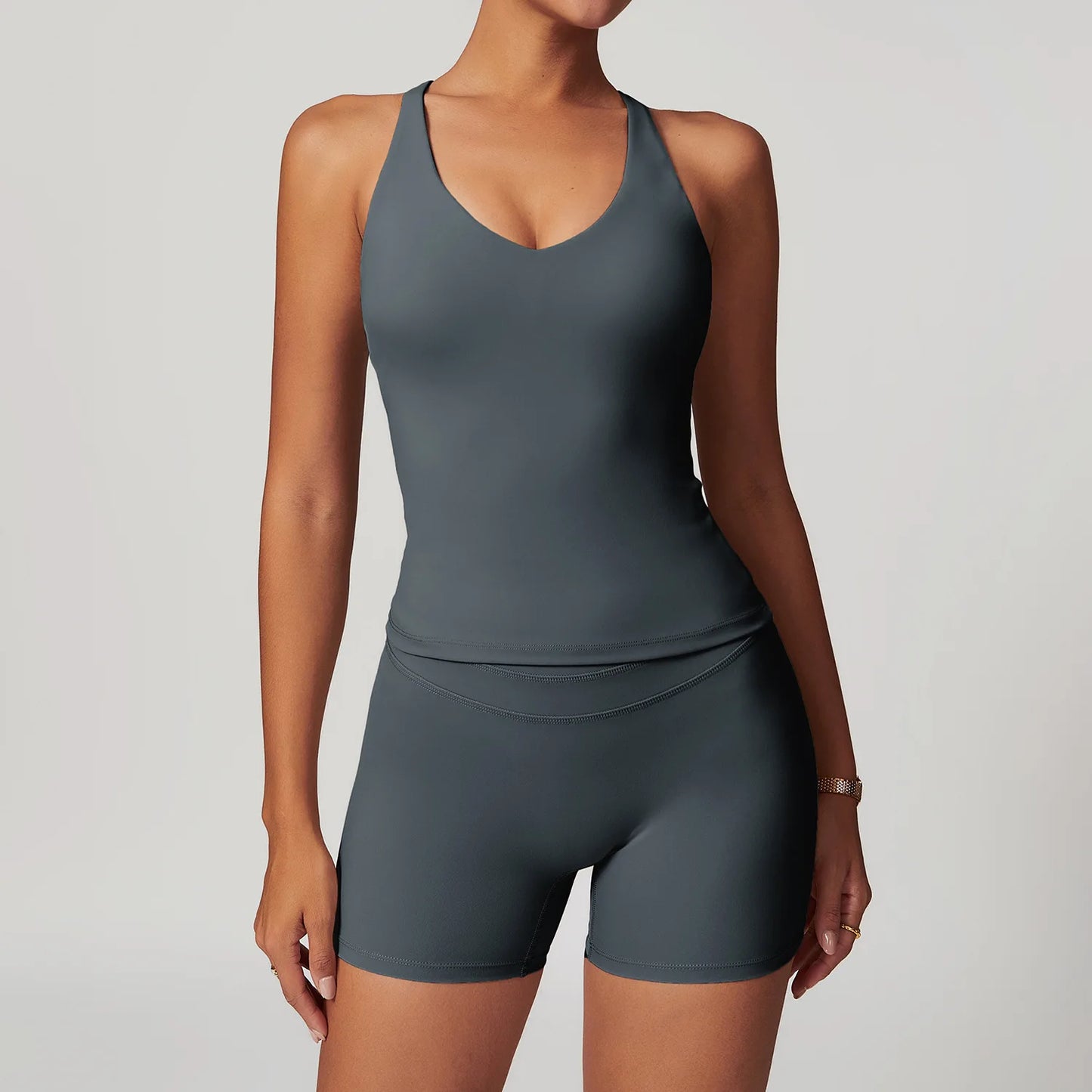 mikeyoga 2PCS Yoga Set Women Sportswear Workout Clothes Athletic Wear Gym Legging Fitness Bra Crop Top Short Sleeves Sports Suit