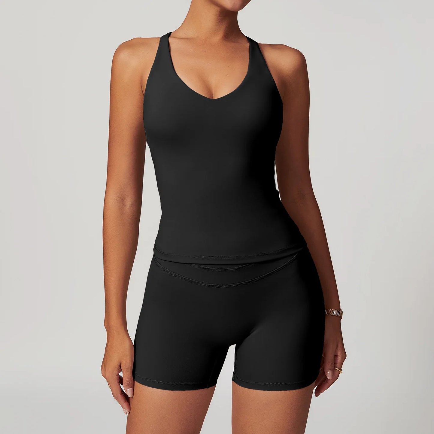 mikeyoga 2PCS Yoga Set Women Sportswear Workout Clothes Athletic Wear Gym Legging Fitness Bra Crop Top Short Sleeves Sports Suit