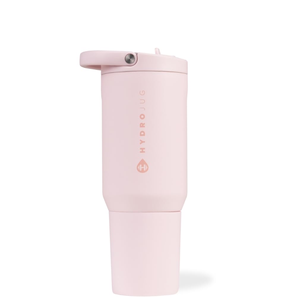 HydroJug Sport - Stainless Steel Tumbler with Straw, Vacuum Insulated, 32oz Leakproof Water Bottle, Ergonomic Design, Reusable, Dishwasher Safe, Rubber Base, Durable for Gym or Outdoors, Pink Sand