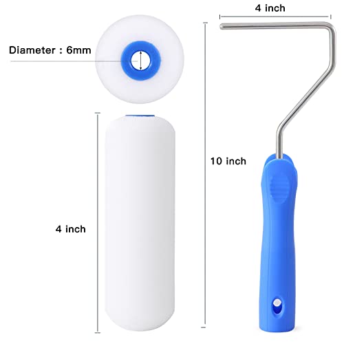 Mister Rui Foam Paint Roller, 8 Pack 4 Inch Paint Roller Kit, Complete 4" Mini Paint Roller Kit with Small Foam Paint Roller Covers, Frame, Tray and Liner for Professional Painting Results