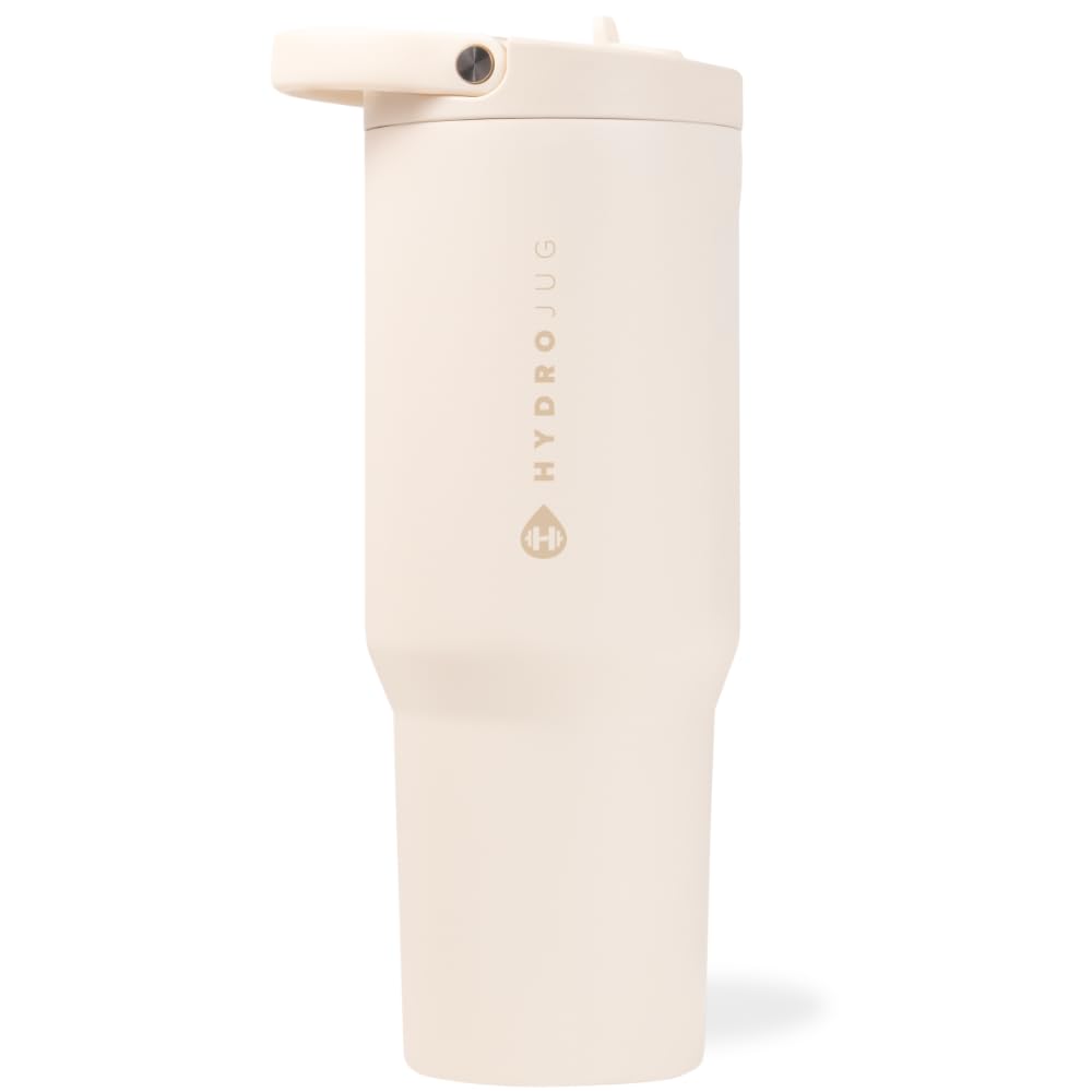 HydroJug Sport - Stainless Steel Tumbler with Straw, Vacuum Insulated, 32oz Leakproof Water Bottle, Ergonomic Design, Reusable, Dishwasher Safe, Rubber Base, Durable for Gym or Outdoors, Pink Sand