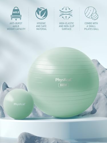 Yoga Ball for Exercise, Pilates Set, 4 Sizes Fitness Ball for Workout, Birthing, Pregnancy, Physical Therapy- Pump Included