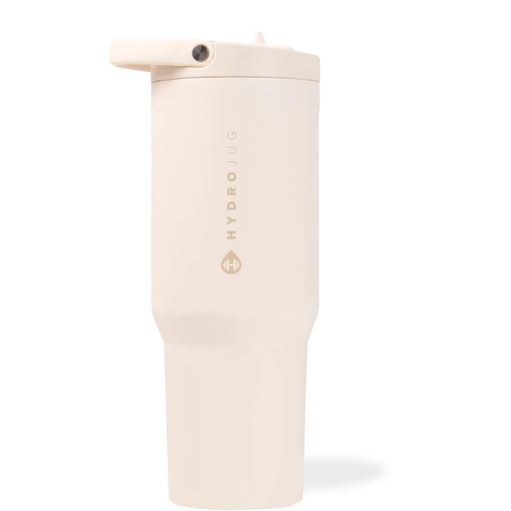 HydroJug Sport - Stainless Steel Tumbler with Straw, Vacuum Insulated, 32oz Leakproof Water Bottle, Ergonomic Design, Reusable, Dishwasher Safe, Rubber Base, Durable for Gym or Outdoors, Pink Sand