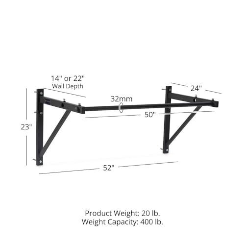 Titan Fitness Adjustable Depth 52" Wall Mounted Pull Up Bar, 14" or 22" From Wall, Rated 400 LB, Home or Garage Gym Chin Up Workout Training Station, Upper Body Workout