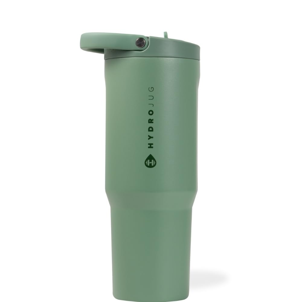 HydroJug Sport - Stainless Steel Tumbler with Straw, Vacuum Insulated, 32oz Leakproof Water Bottle, Ergonomic Design, Reusable, Dishwasher Safe, Rubber Base, Durable for Gym or Outdoors, Pink Sand