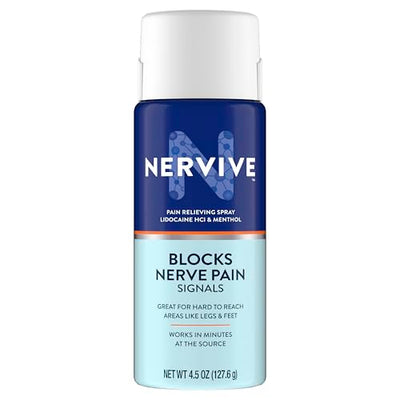 Nervive Nerve Care, Pain Relieving Large Spray, Max Strength No-Mess Topical Pain Reliever with Lidocaine and Menthol for Toes, Feet, Fingers, Hands, Legs & Arms, 4.5oz