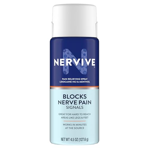 Nervive Nerve Care, Pain Relieving Large Spray, Max Strength No-Mess Topical Pain Reliever with Lidocaine and Menthol for Toes, Feet, Fingers, Hands, Legs & Arms, 4.5oz