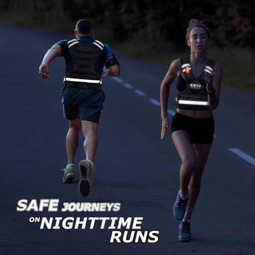 KHTO Adjustable Weighted Vest for Men and Women with Warning Light Reflective Strip，Large Weight Vest for Exercise Set Cardio and Strength Training (4-10lb/11-20lb/20-32lb)