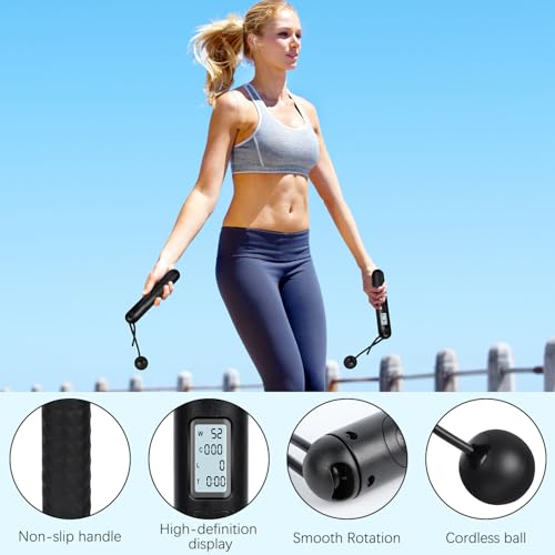 Skipping Rope with Counter, Cordless Jump Rope, Adjustable Digital Counting Jump Ropes, Gravity Ball Skipping, Weighted Jump Rope With Counter for Lose Weight, Burn Calories