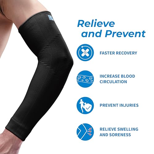 LP SUPPORT 668 Elbow Compression Sleeve Brace, Tennis and Golfer’s Elbow, Tendonitis, For Workouts, Men & Women (1-Pack)