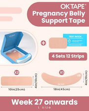 OK TAPE Pregnancy Belly Band Tape, for Belly Pain, Back Pain Relief, Swelling Relief, Non-irritant Physical Belly Support Tape for Pregnant Women, Precut 12 Strips, 4 Sets - Week 27 onwards