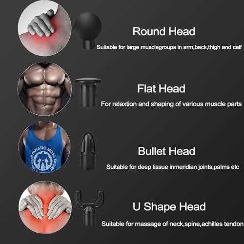 Massage Gun Deep Tissue - Back Muscle Massager w/High Torque Motor for Back Pain, Shoulder, Neck, Body, All Muscles Recover & Massage