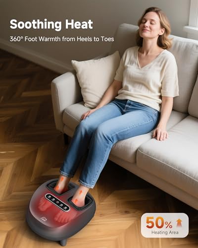 Snailax Foot Massager with Heat and Compression, Shiatsu Foot Massager for Neuropathy and Plantar Fasciitis, Deep Kneading, Rolling, Remote Control, Fits up to Size 14, Gifts