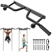 Pull Up Bar Wall Mount 440 LBS Capacity Doorway Chin Up Bar Multifunctional Steel Chinup Bar with with Resistance Band Hooks for Indoor Home Gym Garage