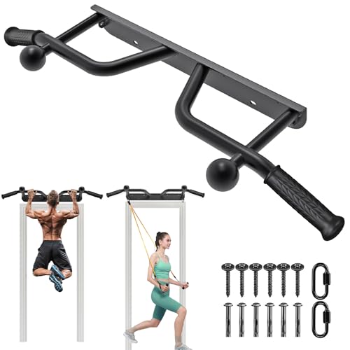 Pull Up Bar Wall Mount 440 LBS Capacity Doorway Chin Up Bar Multifunctional Steel Chinup Bar with with Resistance Band Hooks for Indoor Home Gym Garage