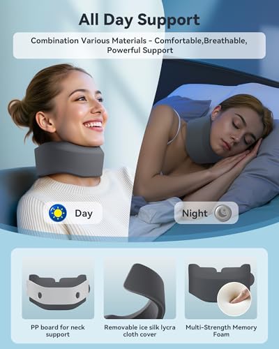 Neck Brace for Sleeping, For Relief Neck Pain and Provide Support Soft Cervical Collar, Neck Support Keep Vertebrae Stable & Aligned Relief of Cervical Spine Pressure Gray (Medium Size)